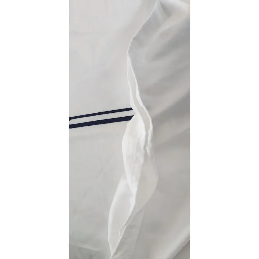 Frette Frame White Navy Embroidery Cotton King Duvet New